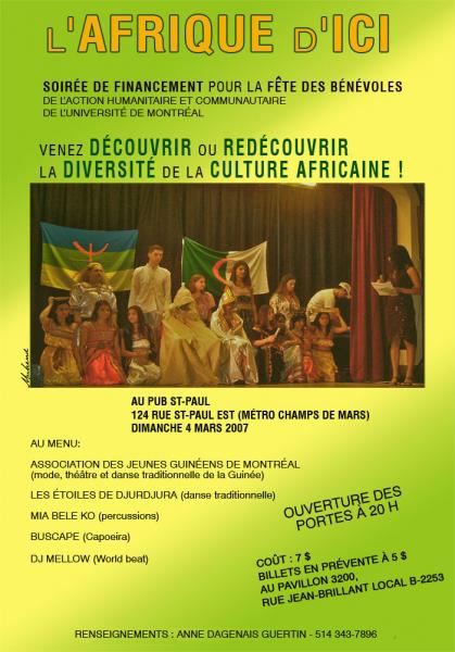 Itran n'Gerger (toiles du Djurdjura ) SOIRE DE FINANCEMENT POUR LA FTE DES BNVOLES DE LACTION HUMANITAIRE ET COMMUNAUTAIRE DE LUNIVERSIT DE MONTRAL