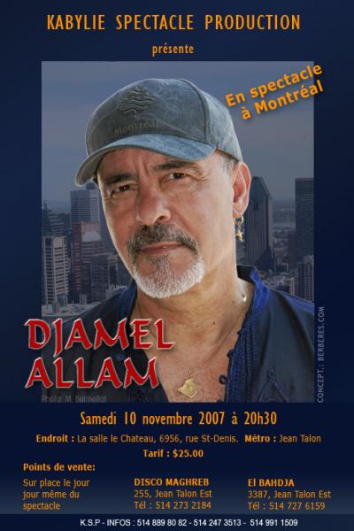 Djamel Allam sera en concert à Montréal le 10 novembre 2007.